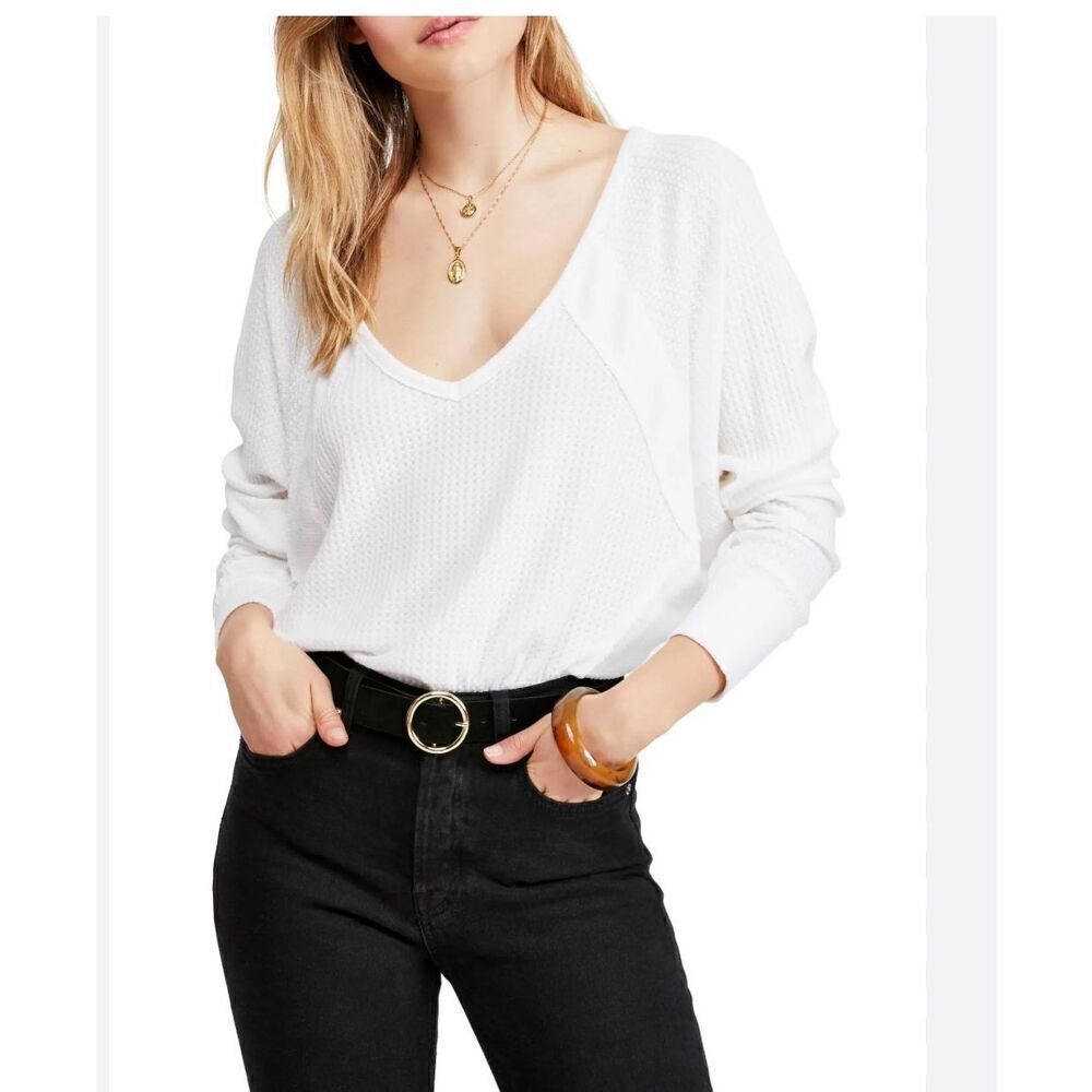 Free People Santa Clara Thermal Top Alabaster White Sz‎ XS